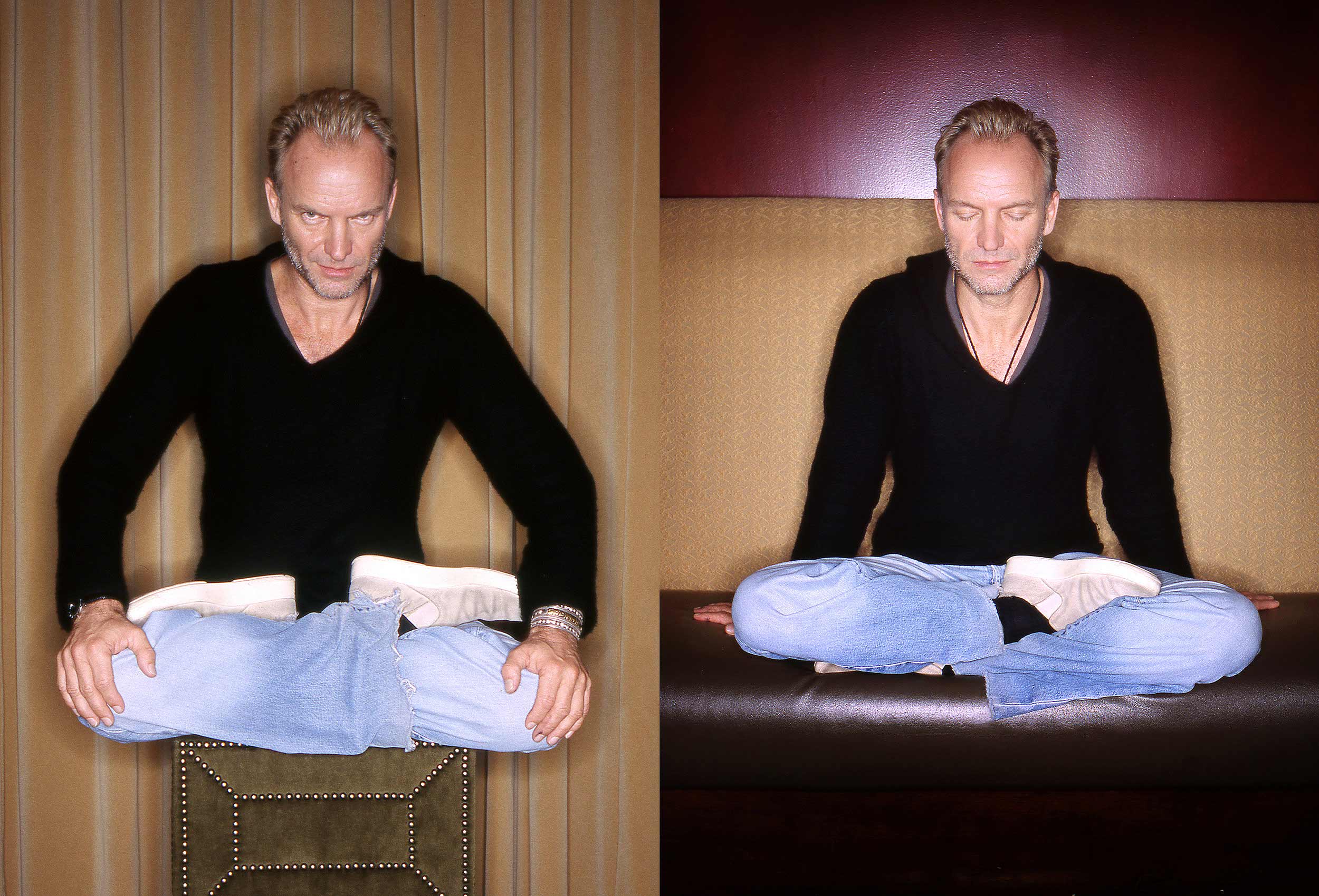 sting does a yoga pose during a celebrity photo shoot at the windsor arms hotel in toronto