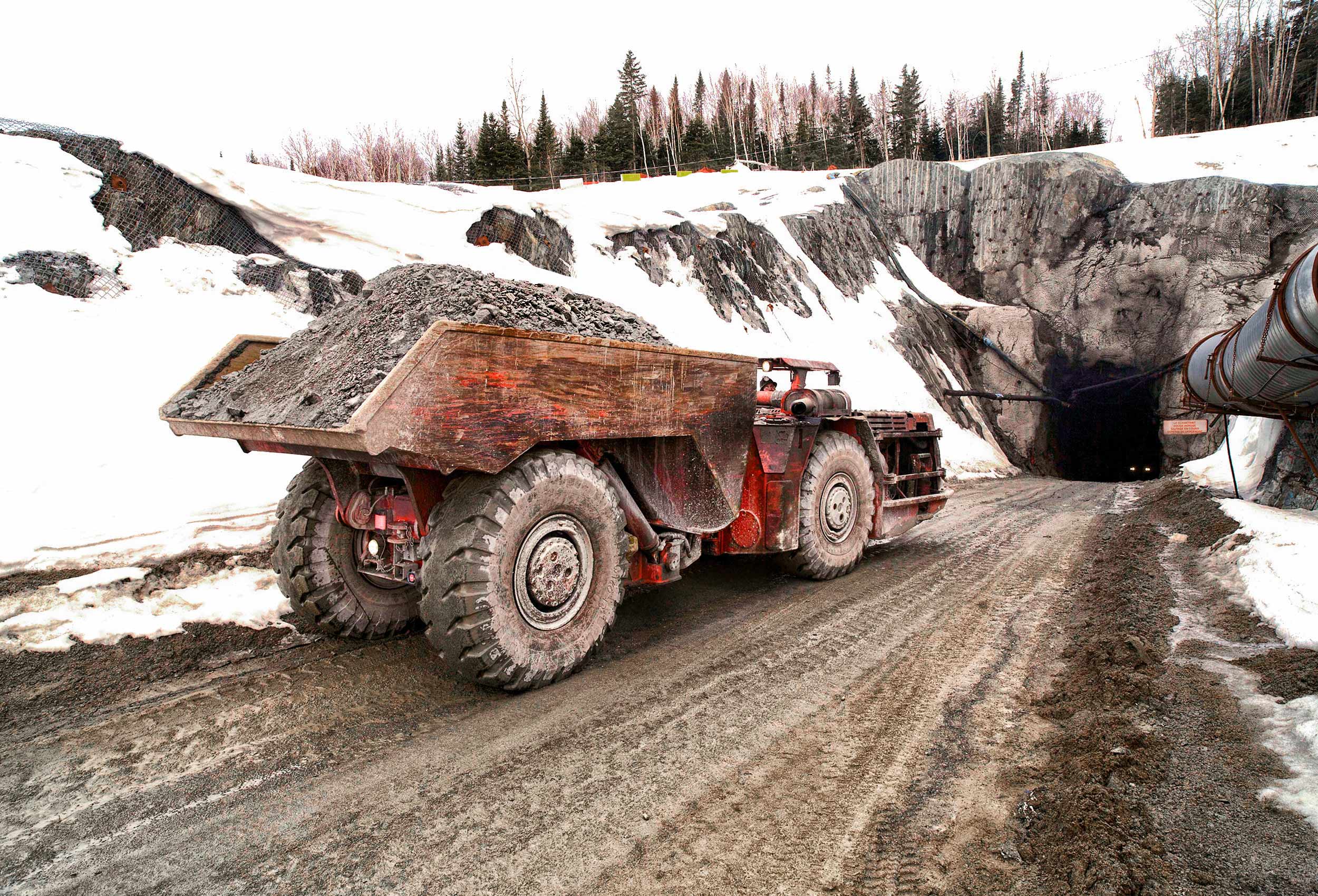  a industrial haul truck enters an iamgold mine in rouyn noranda quebec canada 