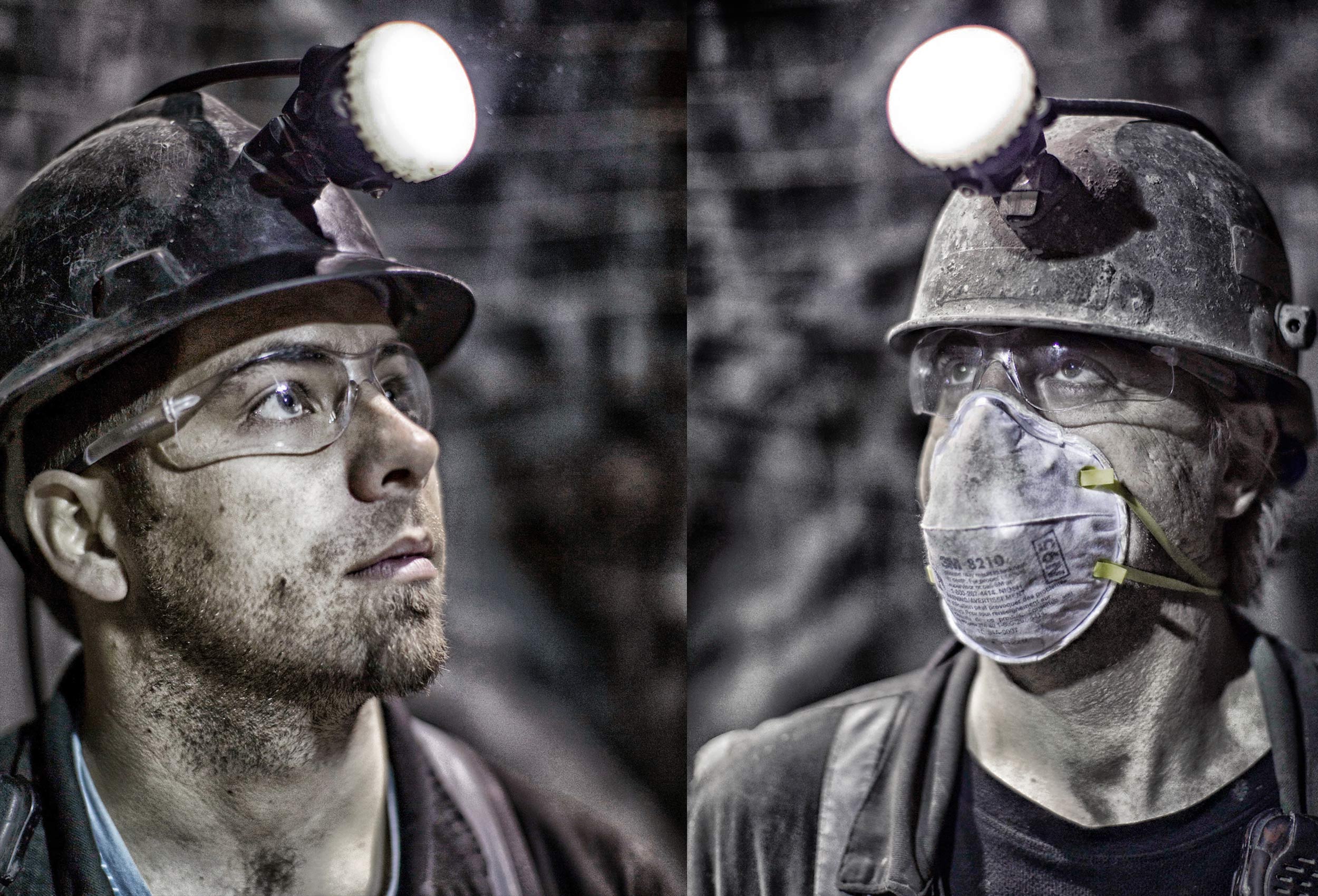 a business portrait of two canadian industrial miners at an iamgold mine in northern canada