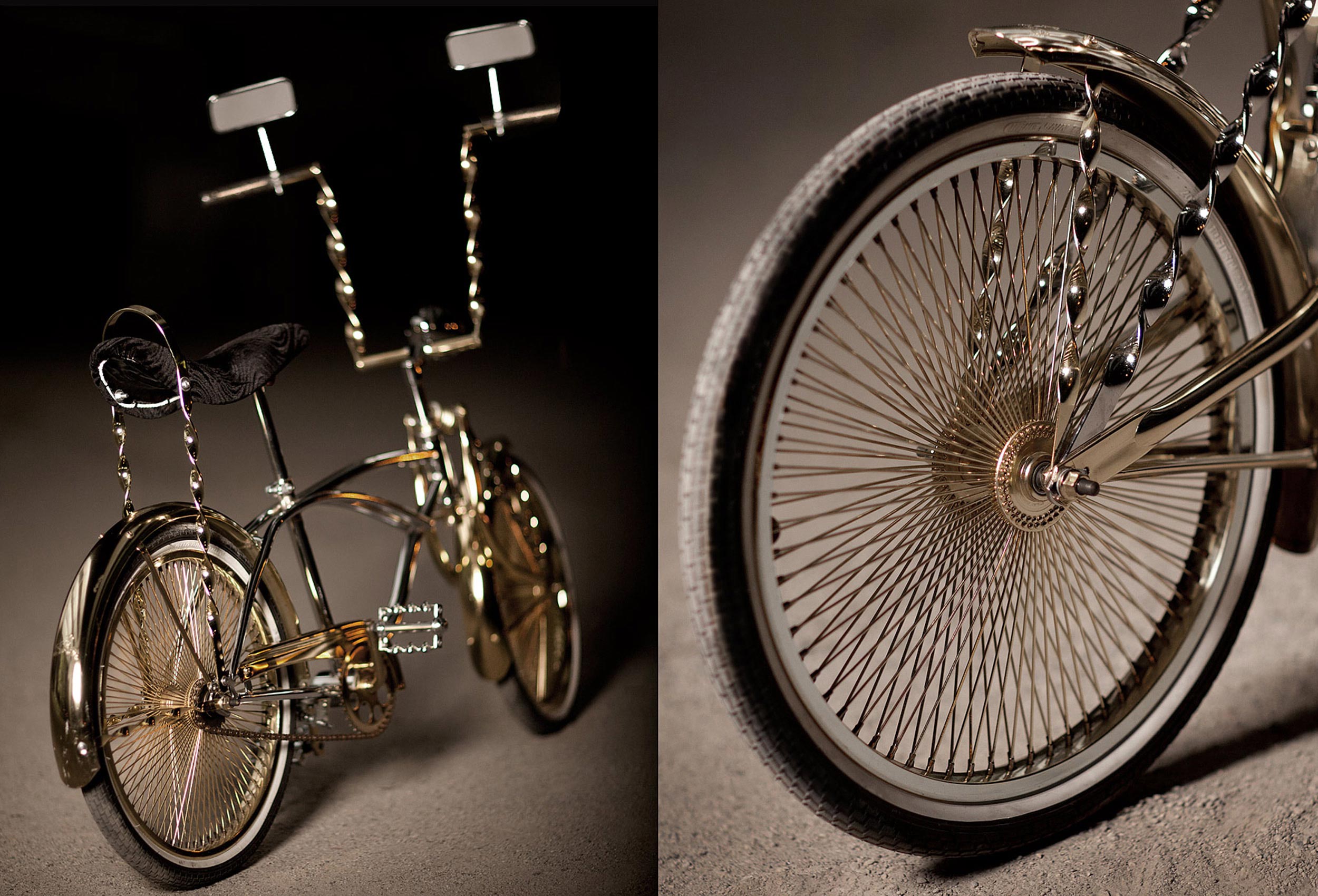 detailed portrait of a custom gold plated toronto trick bike