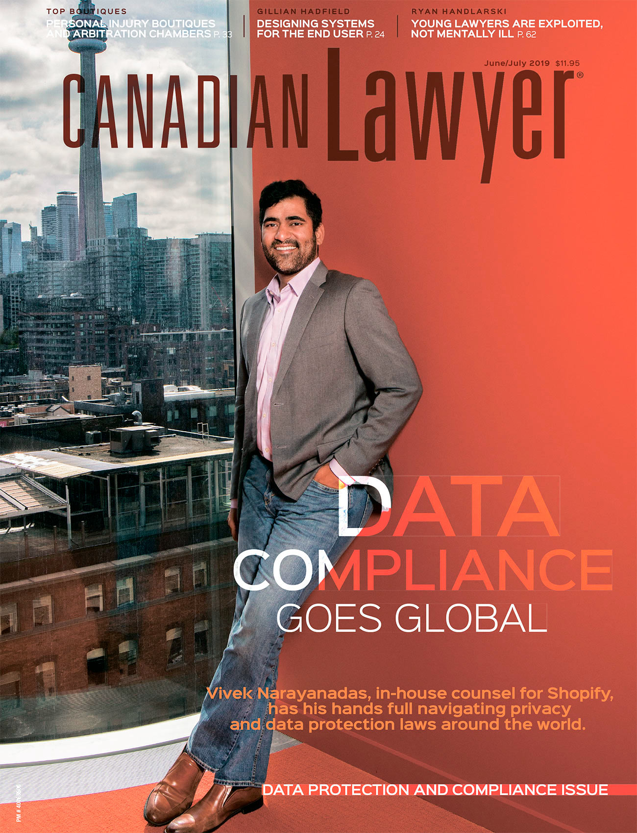 executive legal counsel Vivek Narayanadas from Shopify stands in their toronto offices