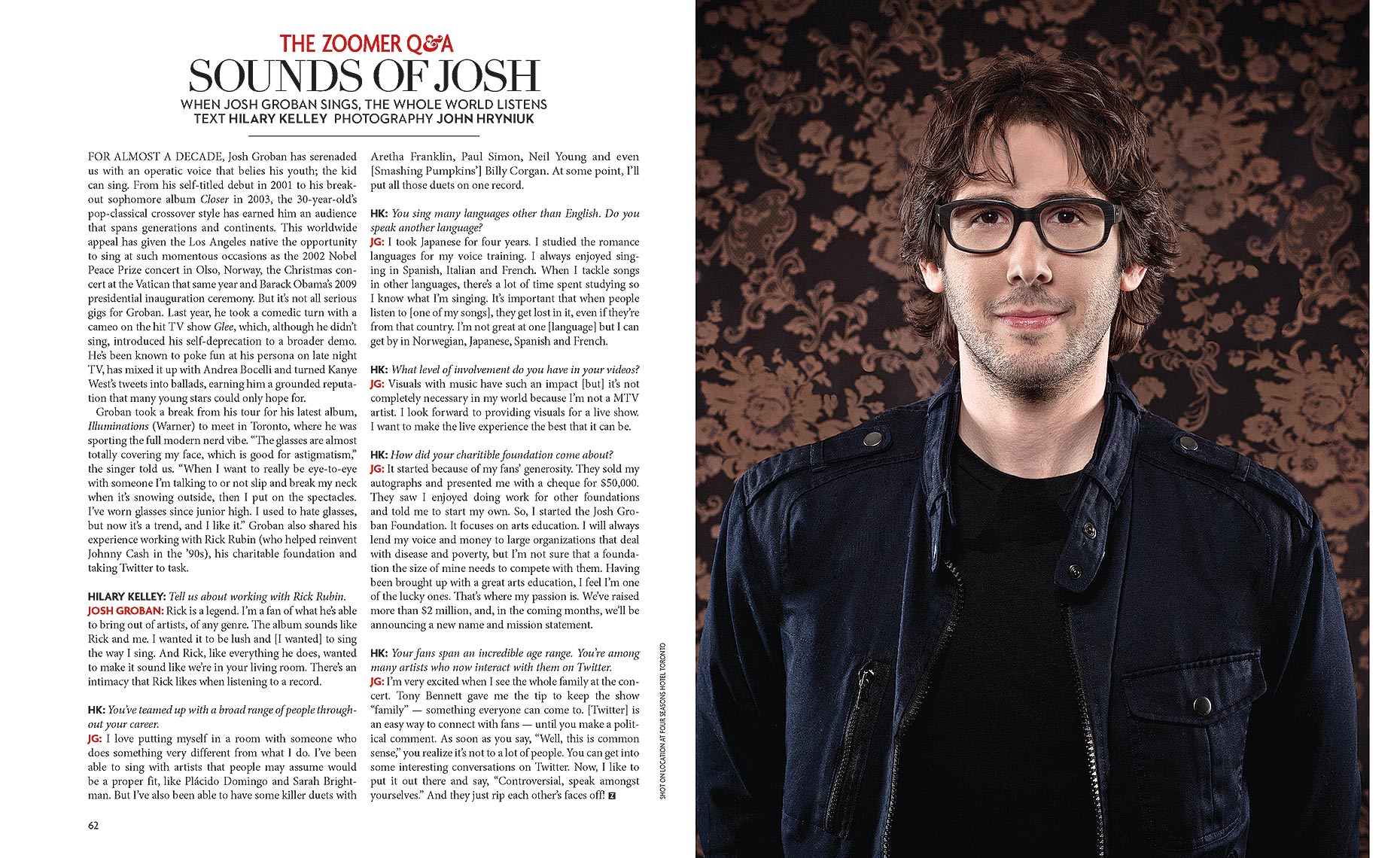 singer and musician josh groban poses for a photo for zoomer magazine in toronto 