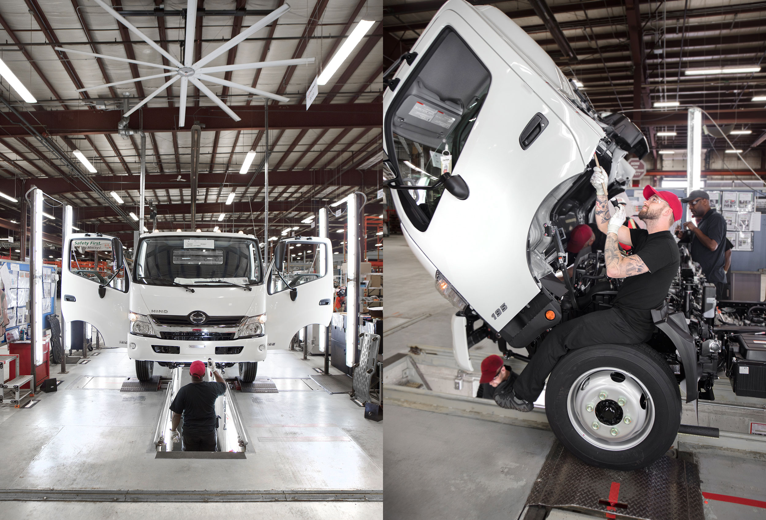 workers assemble an m series truck at the hino assembly plant in woodstock canada